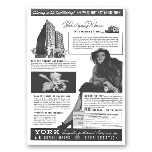 1937 York Air Conditioning Smart Young Women Go to Abraham & Straus Vintage Magazine Print Ad