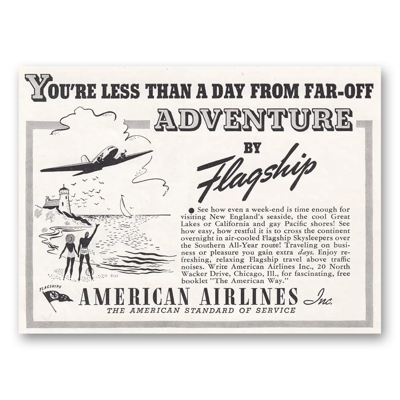 1938 American Airlines Adventure By Flagship Vintage Magazine Print Ad