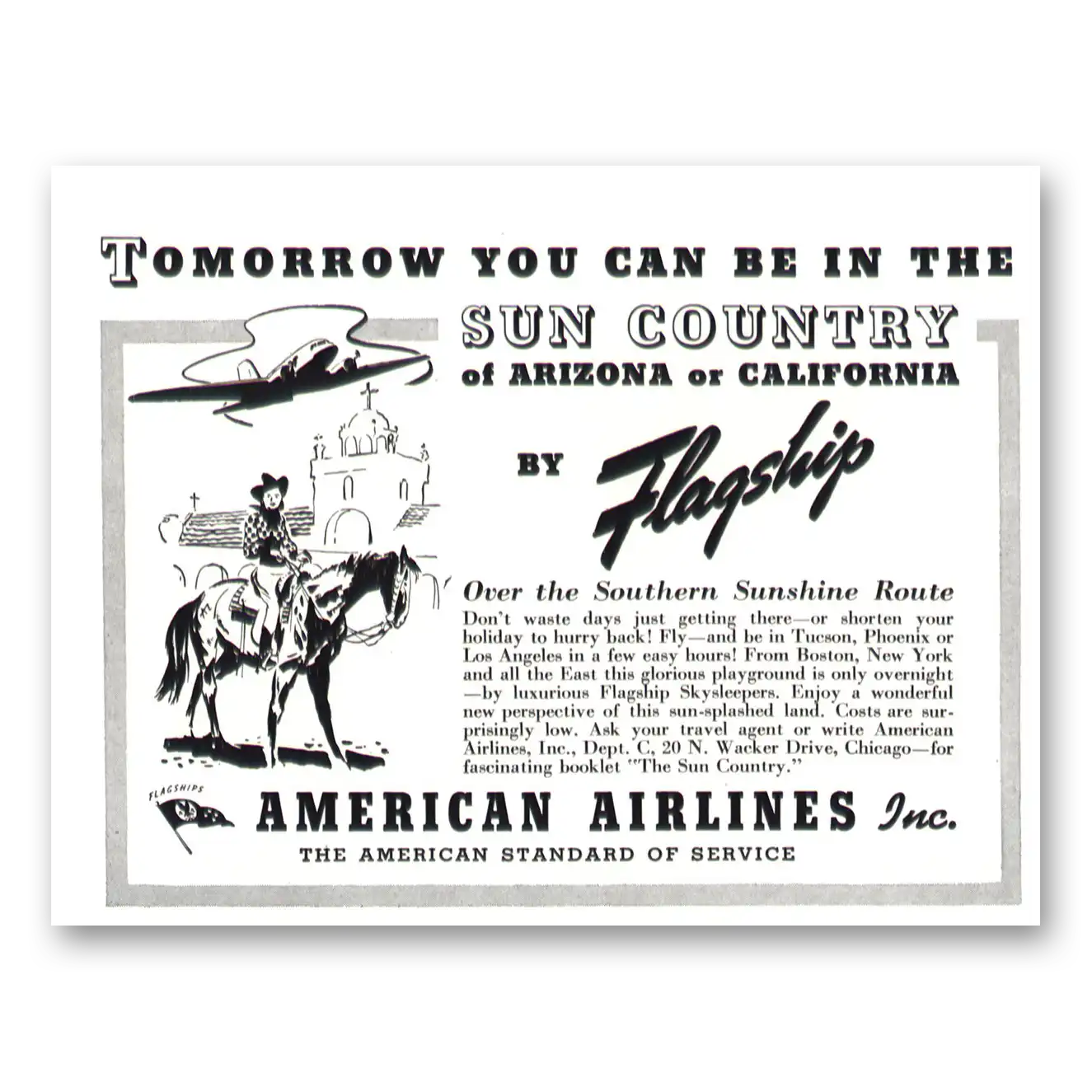 1938 American Airlines Sun Country California Vintage Magazine Print Ad