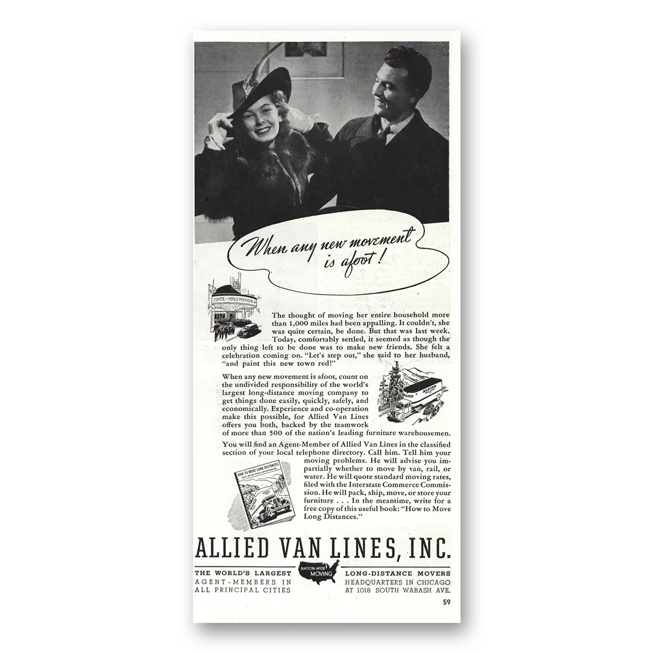 1938 Allied Van Lines New Movement Afoot Vintage Magazine Print Ad