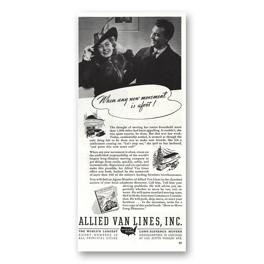 1938 Allied Van Lines New Movement Afoot Vintage Magazine Print Ad