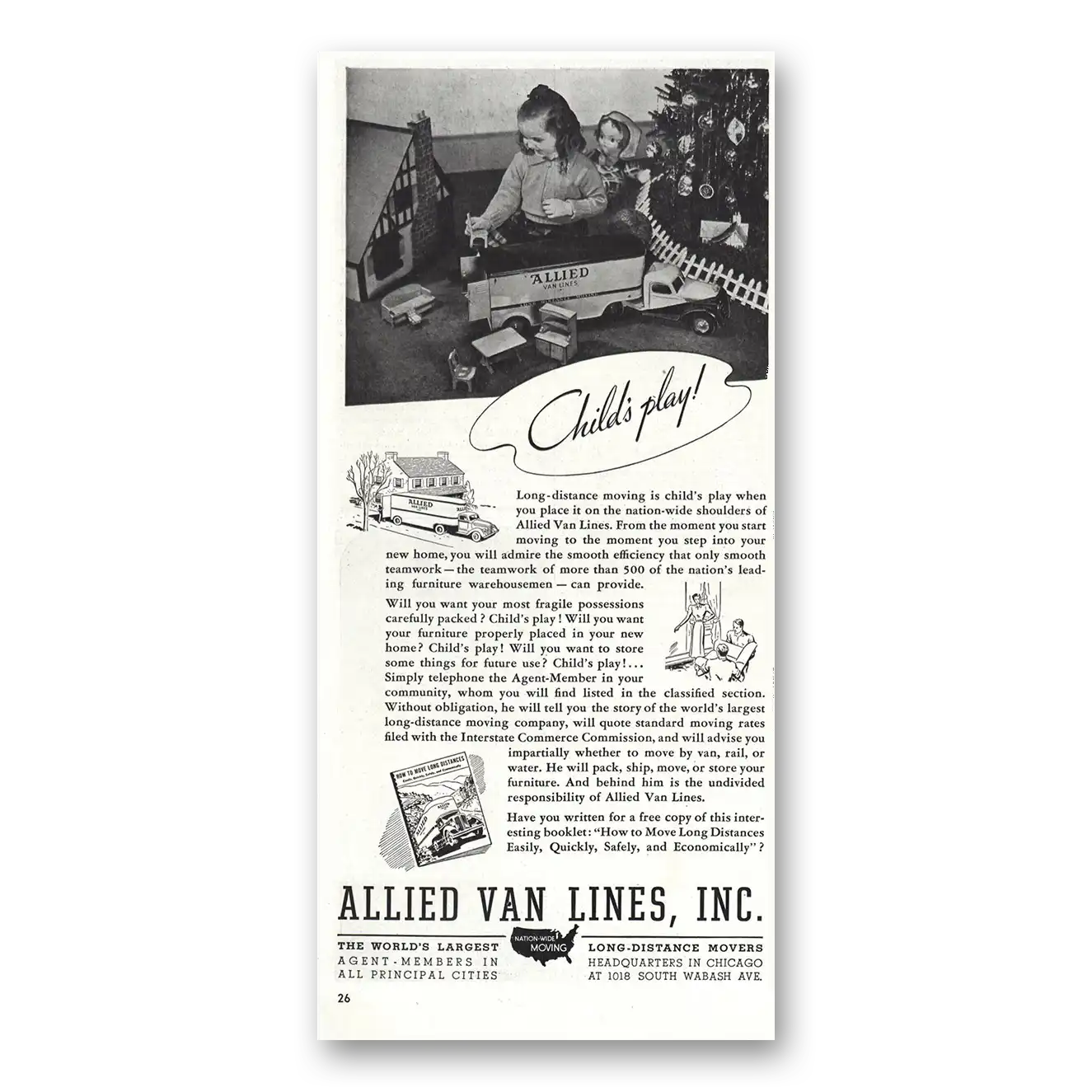 1938 Allied Van Lines Childs Play Vintage Magazine Print Ad