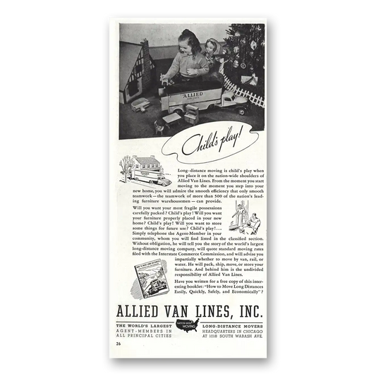 1938 Allied Van Lines Childs Play Vintage Magazine Print Ad