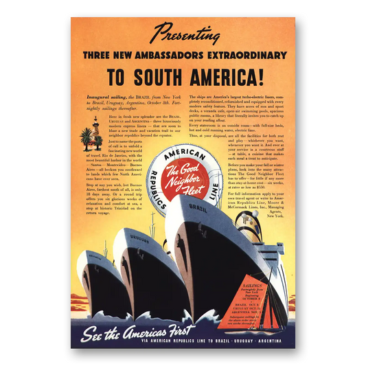 1938 American Republic Line Three New Ambassadors Vintage Magazine Print Ad