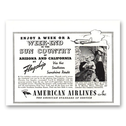 1938 American Airlines Weekend in the Sun Country Vintage Magazine Print Ad