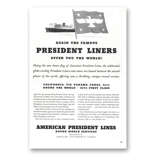 1938 American President Lines Famous President Liners Vintage Magazine Print Ad