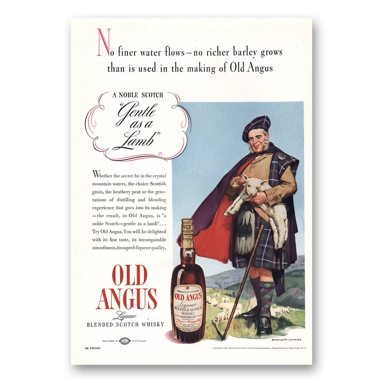 1938 Old Angus Whisky Gentle As Lamb Vintage Magazine Print Ad