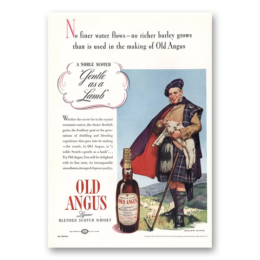 1938 Old Angus Whisky Gentle As Lamb Vintage Magazine Print Ad