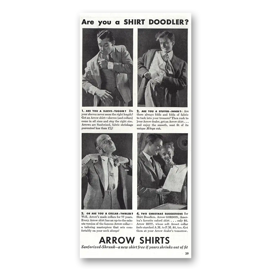 1938 Arrow Shirts Shirt Doodler Vintage Magazine Print Ad