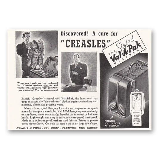 1938 Atlantic Products Luggage A Cure for Creases Vintage Magazine Print Ad