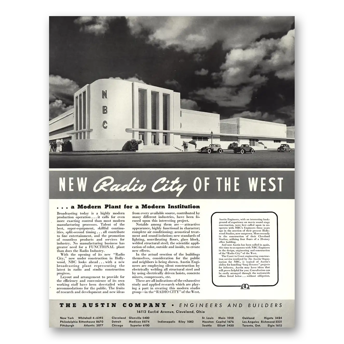 1938 Austin Company NBC Radio City of the West Vintage Magazine Print Ad