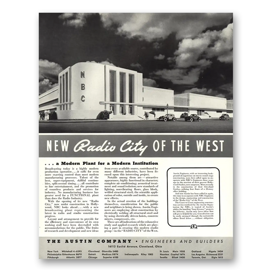 1938 Austin Company NBC Radio City of the West Vintage Magazine Print Ad