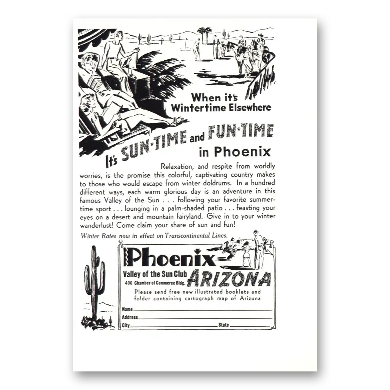 1938 Phoenix Arizona Sun Time Fun Time Vintage Magazine Print Ad