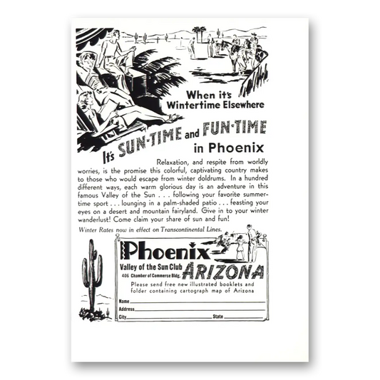 1938 Phoenix Arizona Sun Time Fun Time Vintage Magazine Print Ad