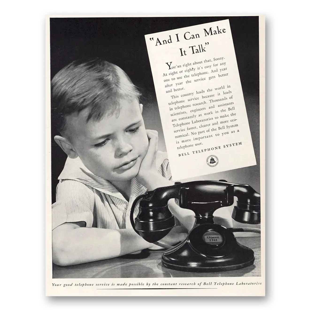 1938 Bell Telephone And I Can Make It Talk Vintage Magazine Print Ad