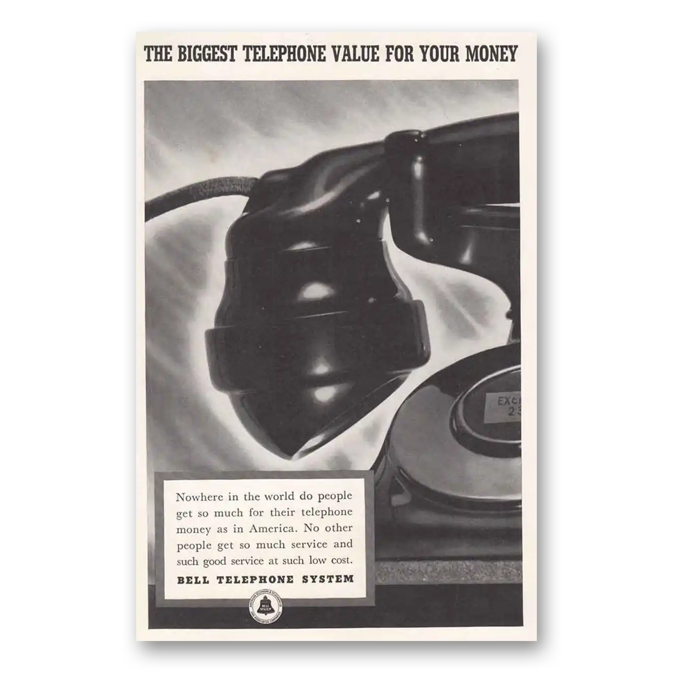 1938 Bell Telephone Biggest Telephone Value Vintage Magazine Print Ad