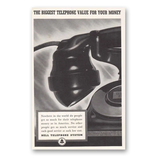 1938 Bell Telephone Biggest Telephone Value Vintage Magazine Print Ad