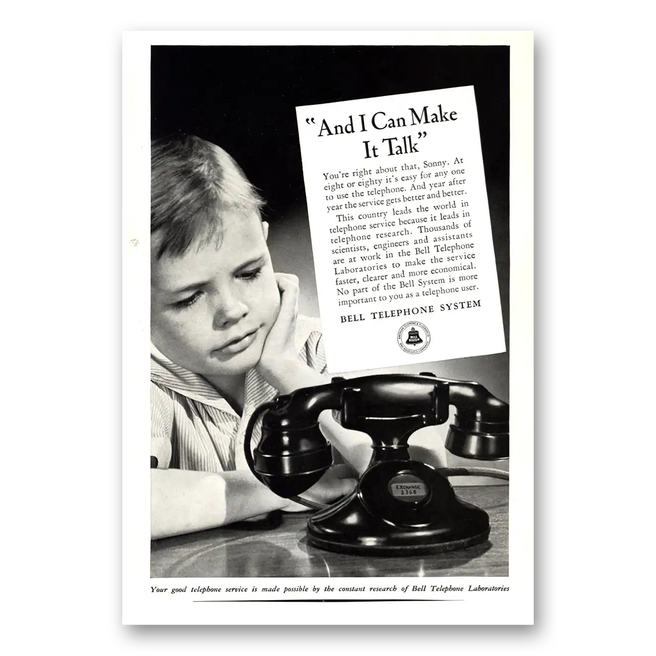 1938 Bell Telephone And I Can Make It Talk Vintage Magazine Print Ad