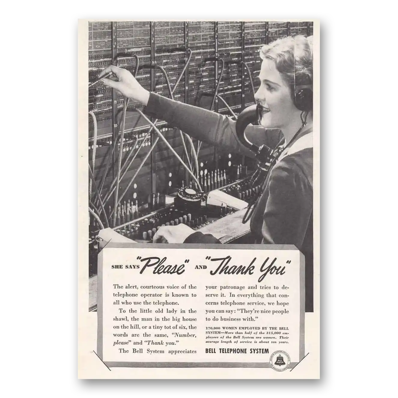 1938 Bell Telephone She Says Please and Thank You Vintage Magazine Print Ad