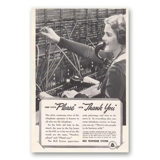 1938 Bell Telephone She Says Please and Thank You Vintage Magazine Print Ad