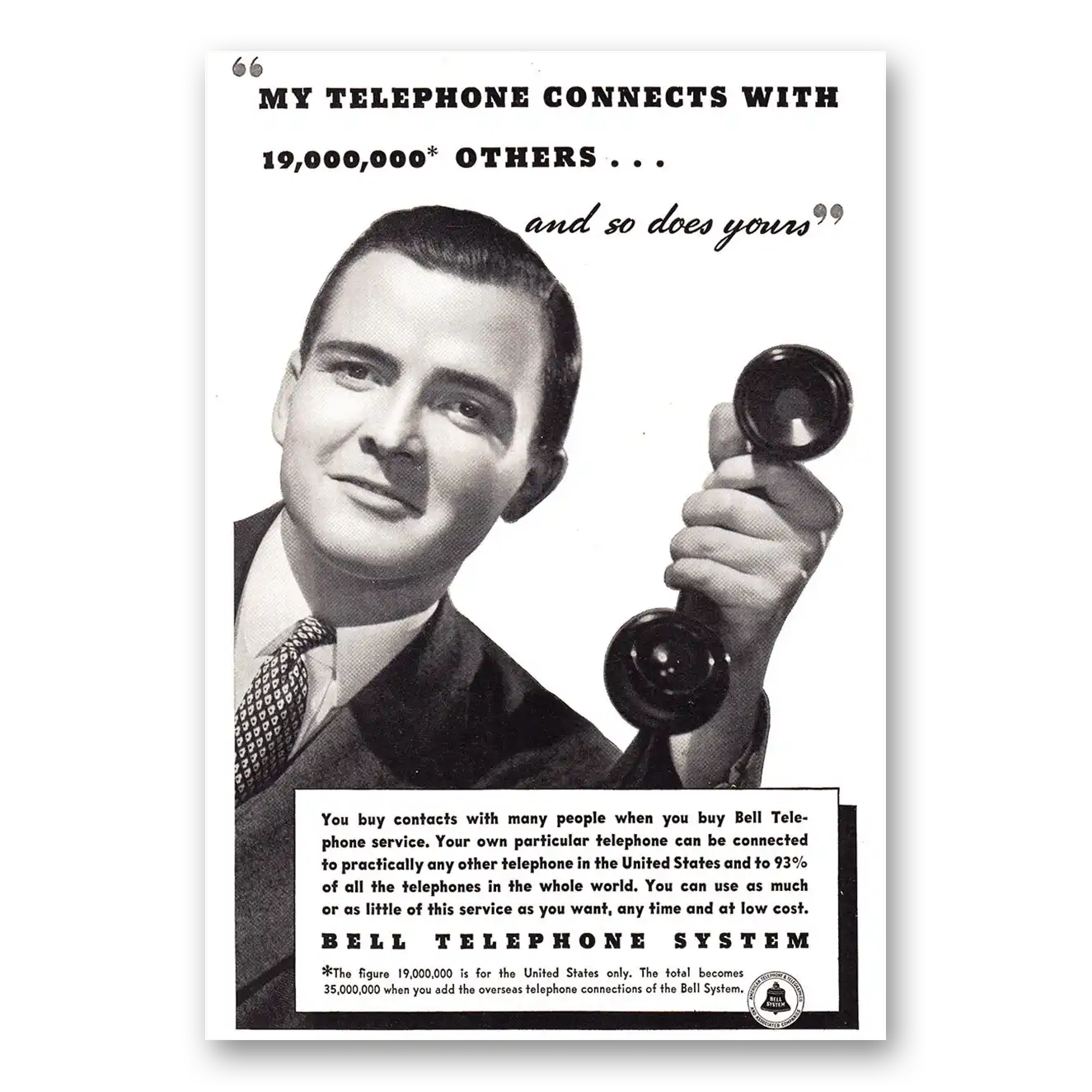 1938 Bell Telephone Connect with 10000000 Others Vintage Magazine Print Ad