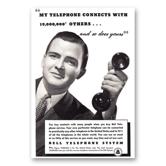 1938 Bell Telephone Connect with 10000000 Others Vintage Magazine Print Ad