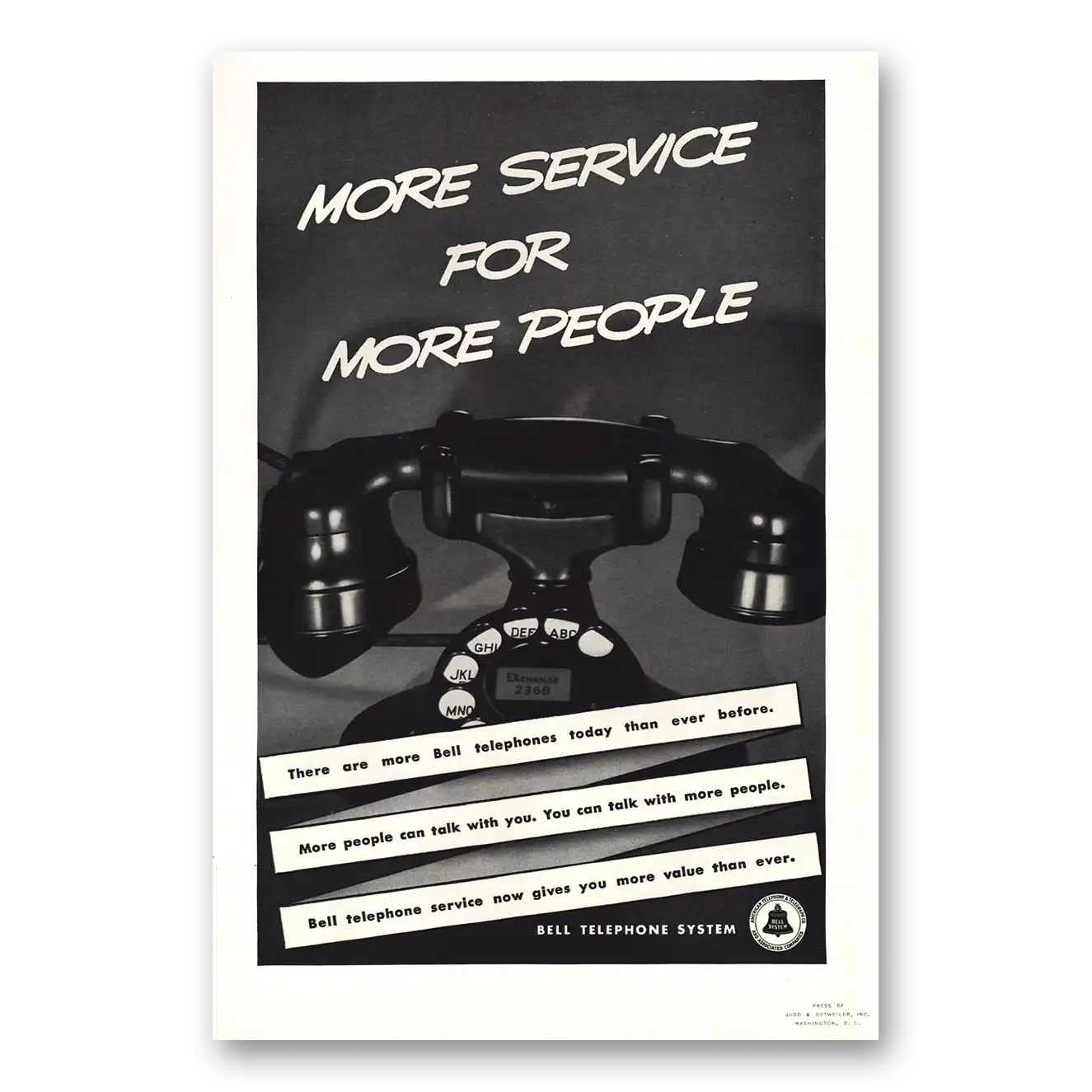 1938 Bell Telephone More Service for More People Vintage Magazine Print Ad