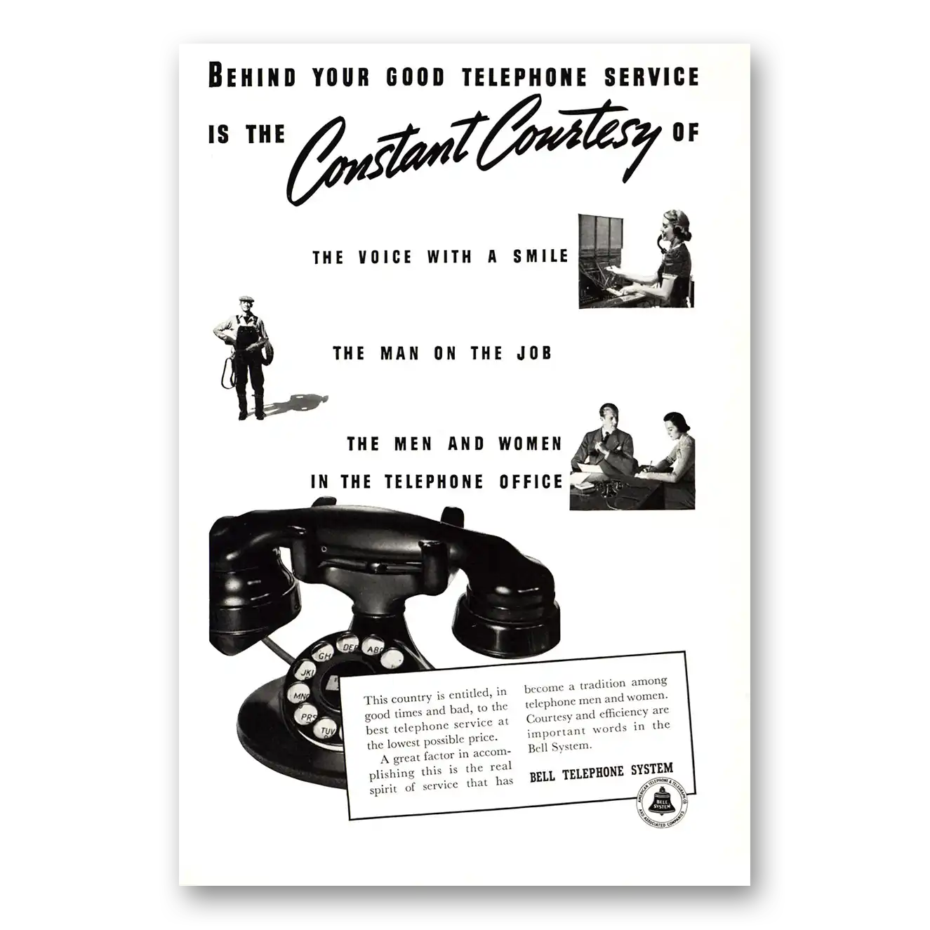 1938 Bell Telephone Constant Courtesy Vintage Magazine Print Ad