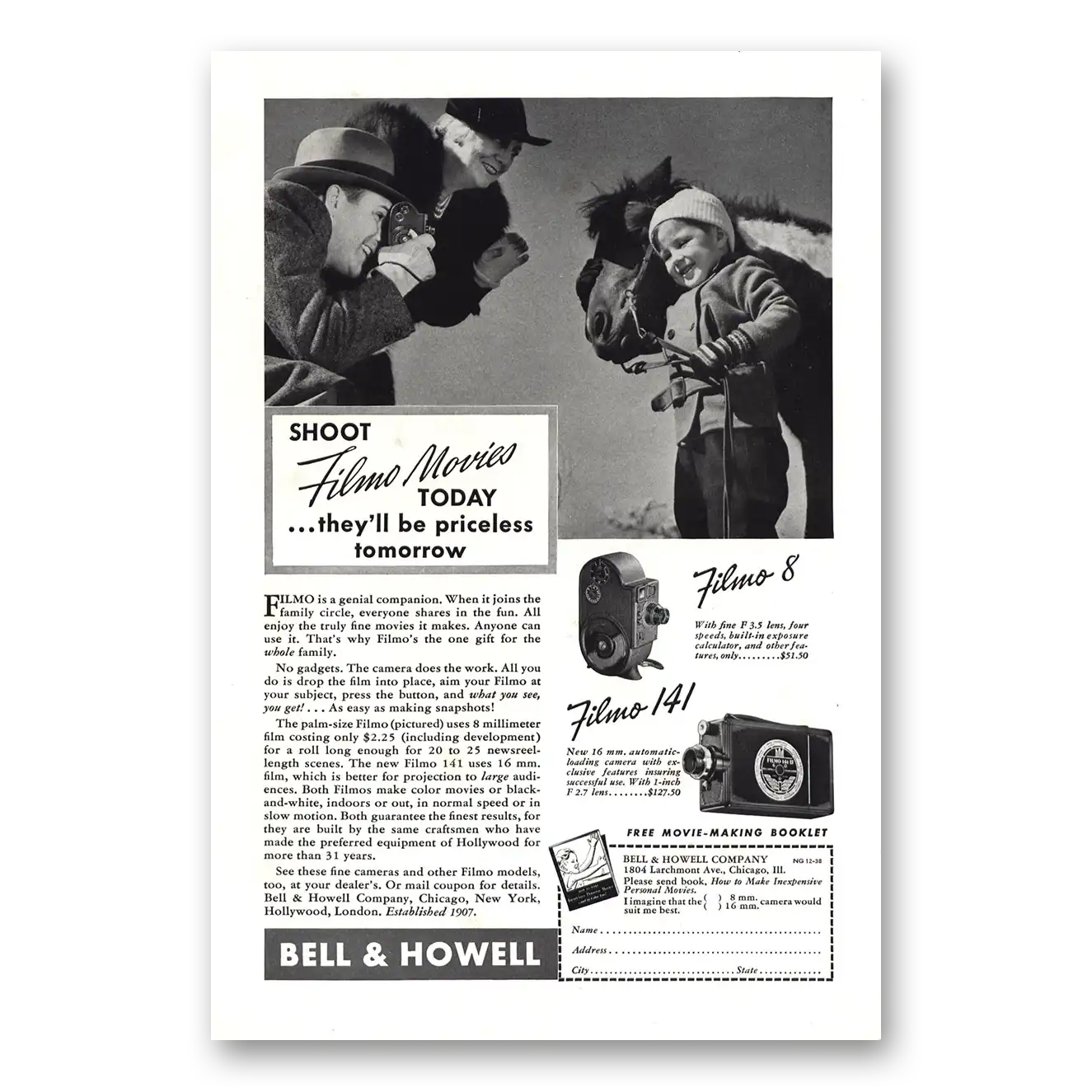 1938 Filmo Camera Shoot Filmo Movies Today Vintage Magazine Print Ad