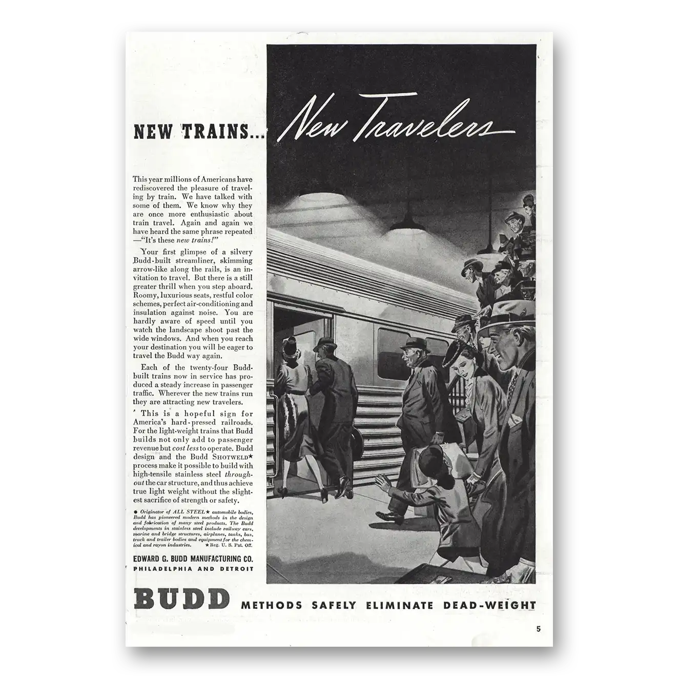 1938 Budd New Trains New Travelers Vintage Magazine Print Ad