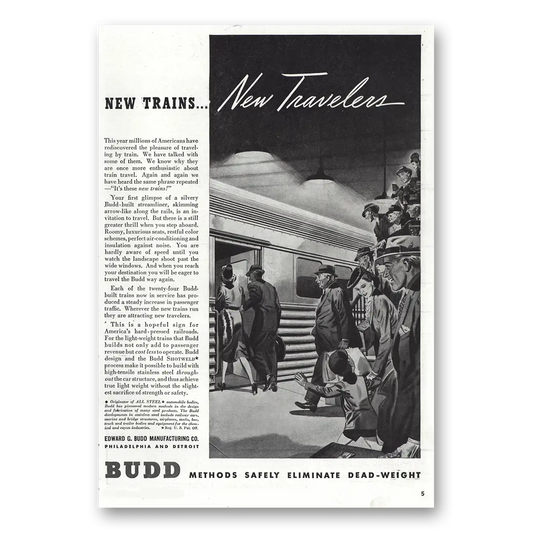 1938 Budd New Trains New Travelers Vintage Magazine Print Ad