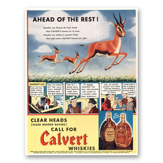 1938 Calvert Whiskey Ahead of the Rest Gazelles Vintage Magazine Print Ad