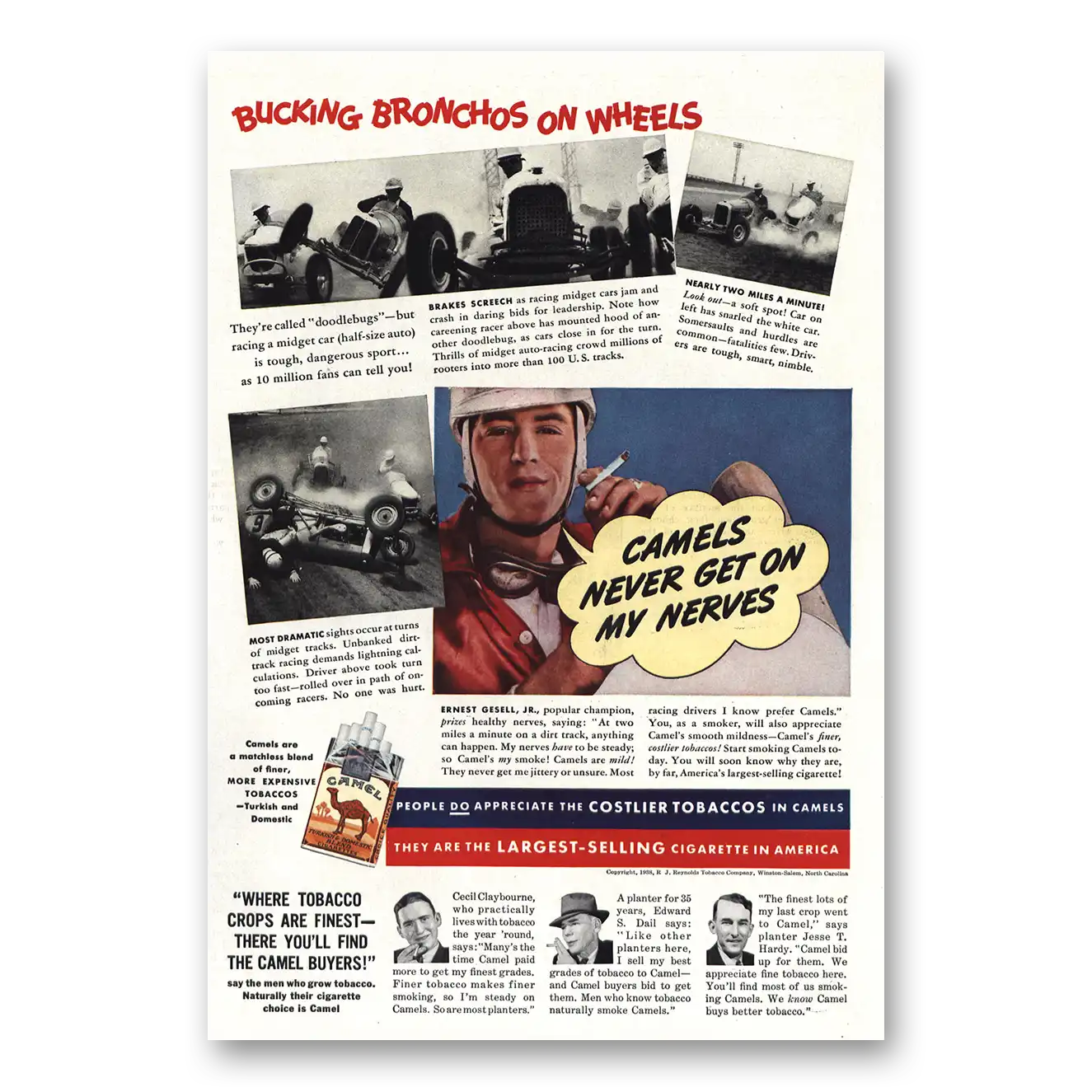 1938 Camel Cigarettes Bucking Bronchos On Wheels Vintage Magazine Print Ad