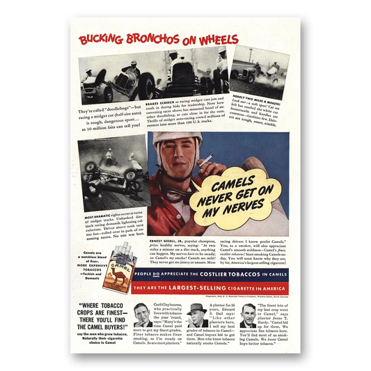 1938 Camel Cigarettes Bucking Bronchos On Wheels Vintage Magazine Print Ad