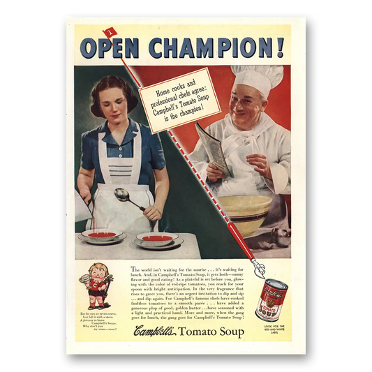 1938 Campbells Tomato Soup Open Champion Vintage Magazine Print Ad