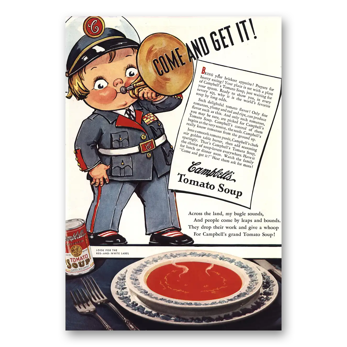 1938 Campbells Tomato Soup Come and Get It Vintage Magazine Print Ad