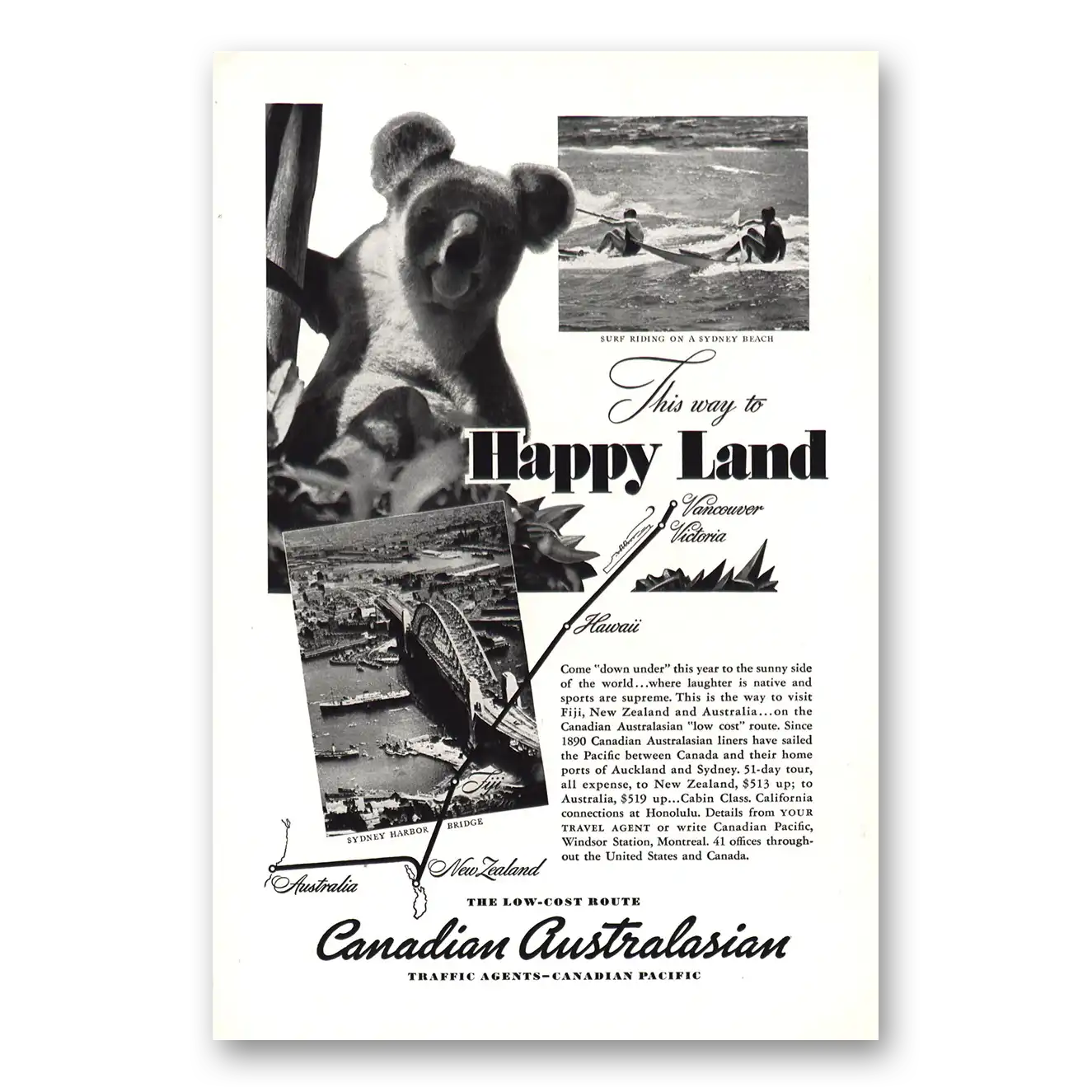 1938 Canadian Pacific Canadian Australasian This Way to Happy Land Vintage Magazine Print Ad