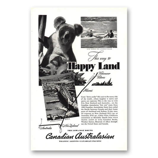 1938 Canadian Pacific Canadian Australasian This Way to Happy Land Vintage Magazine Print Ad