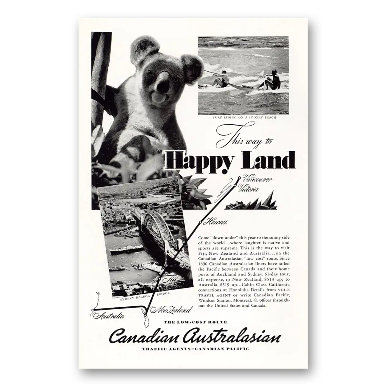 1938 Canadian Pacific Happy Land Australasian Vintage Magazine Print Ad