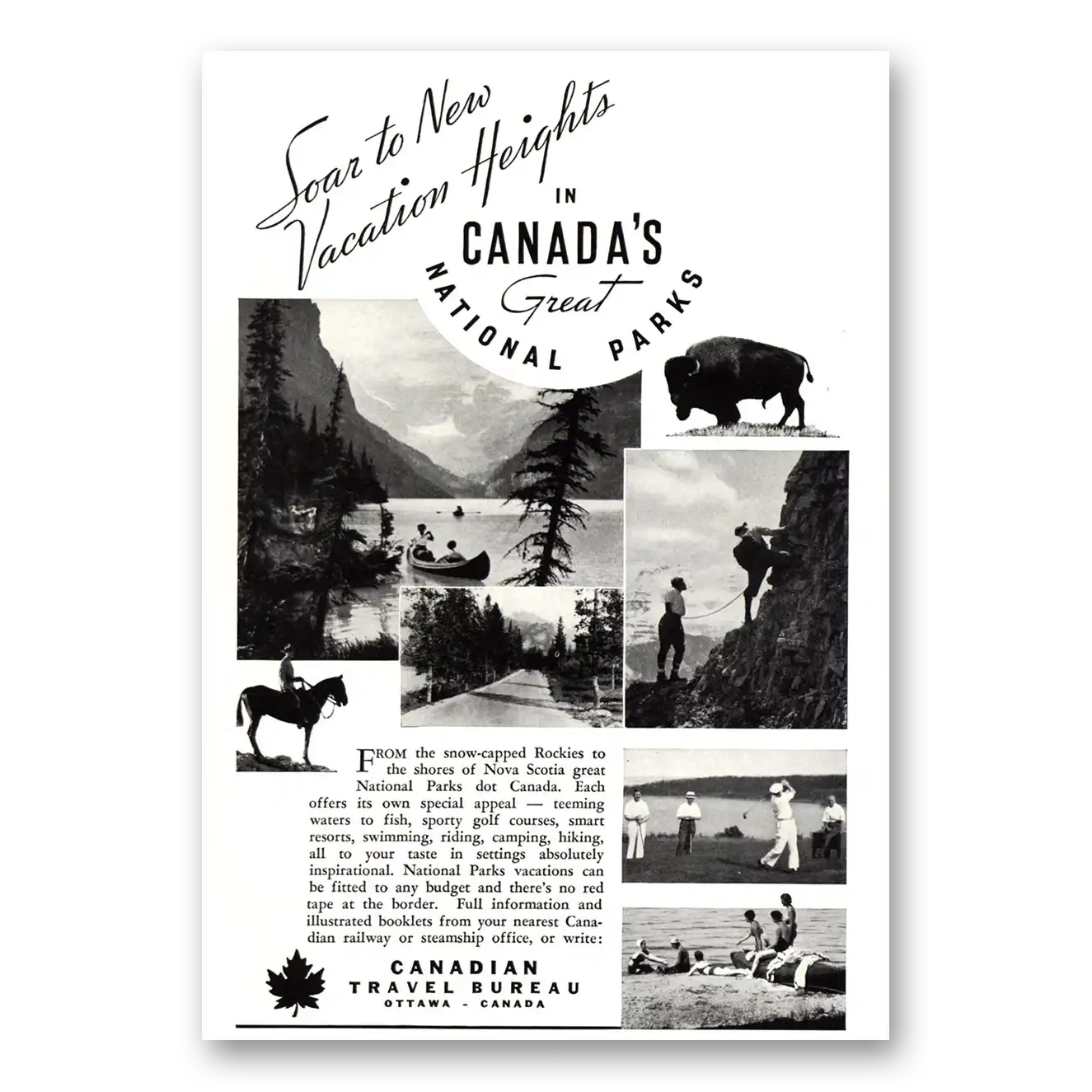 1938 Canada Canada Vacation Heights Great National Parks Vintage Magazine Print Ad