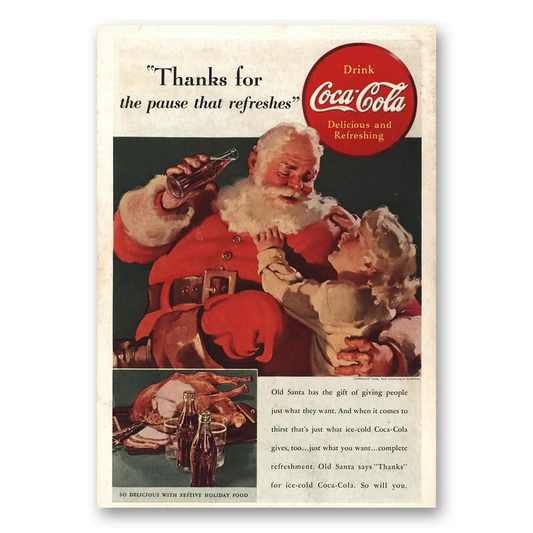 1938 Coca Cola Santa Claus Thanks for the Pause Vintage Magazine Print Ad