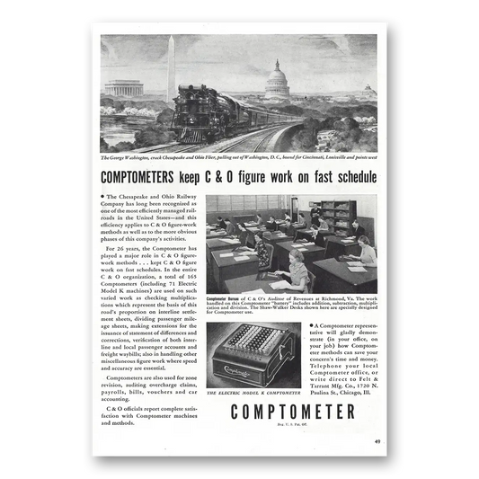 1938 Comptometer George Washington Chesapeake Ohio Railway Vintage Magazine Print Ad