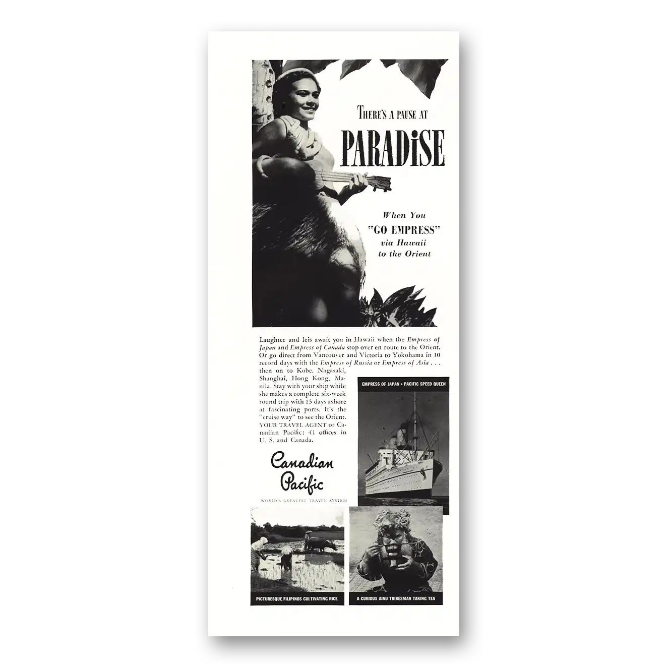 1938 Canadian Pacific Pause at Paradise Vintage Magazine Print Ad