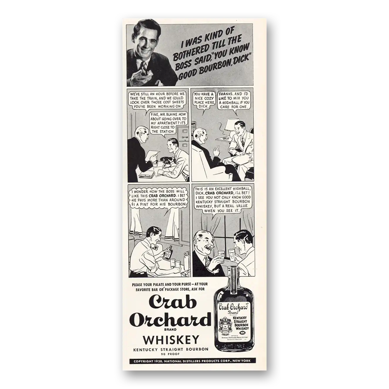 1938 Crab Orchard Whiskey I Was Kind of Bothered Till the Boss Said Vintage Magazine Print Ad