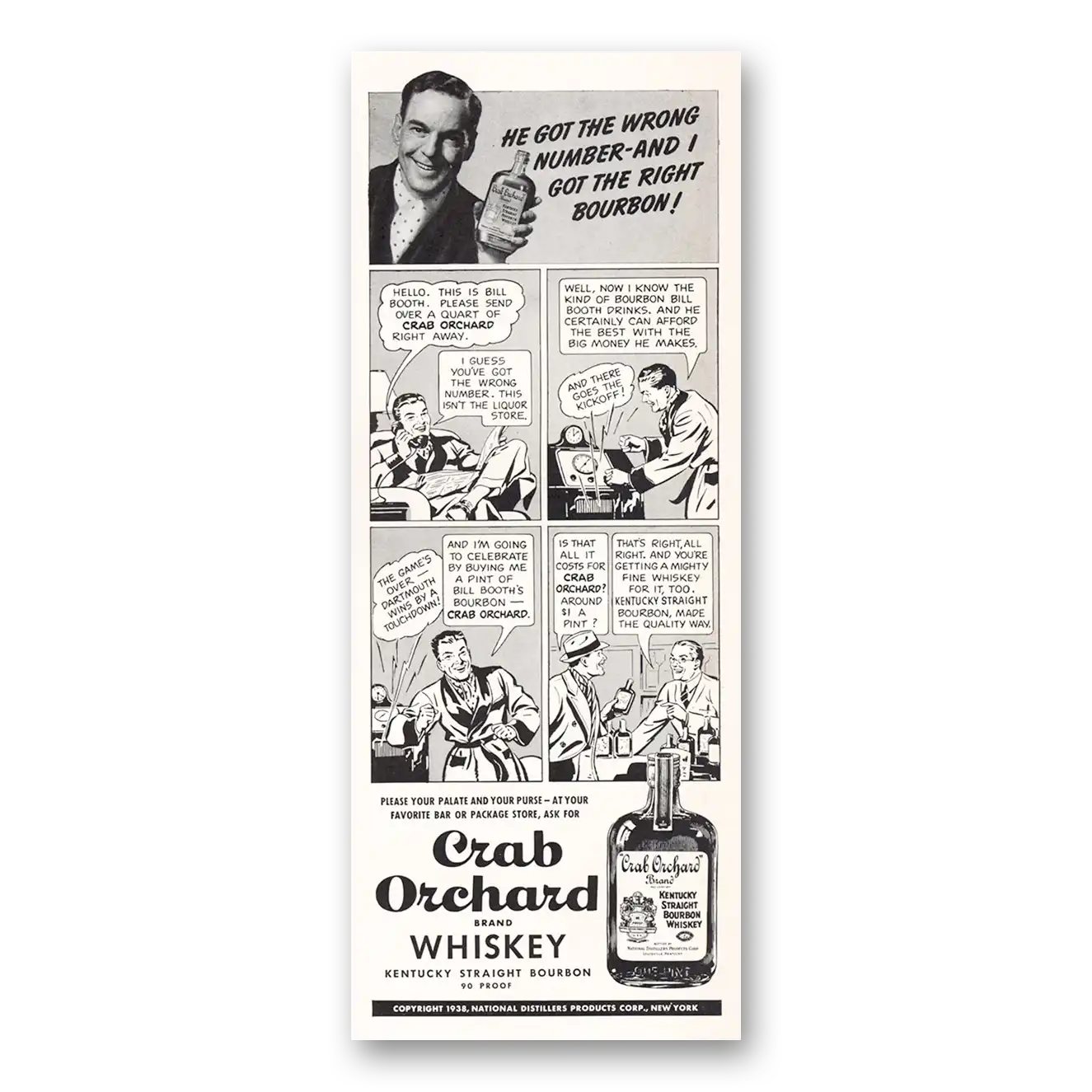 1938 Crab Orchard Whiskey He Got the Wrong Number Vintage Magazine Print Ad