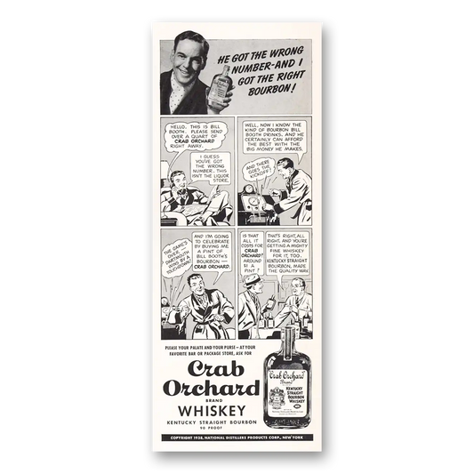 1938 Crab Orchard Whiskey He Got the Wrong Number Vintage Magazine Print Ad