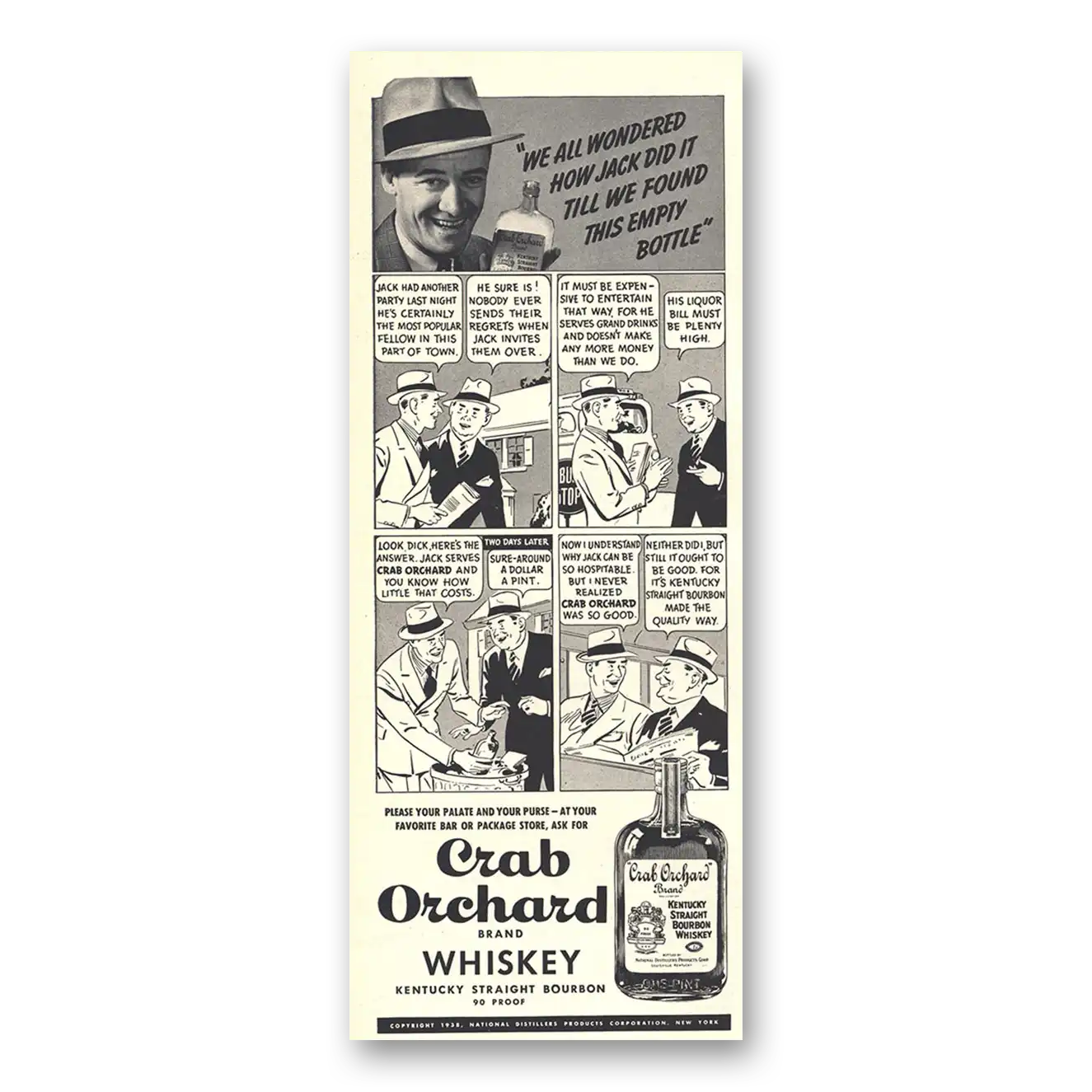 1938 Crab Orchard Whiskey We All Wondered How Jack Did It Vintage Magazine Print Ad