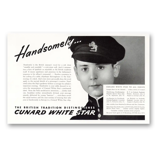 1938 White Star Line White Star Handsomely Vintage Magazine Print Ad