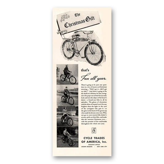 1938 Cycle Trades of America Christmas Gift Bicycle Vintage Magazine Print Ad