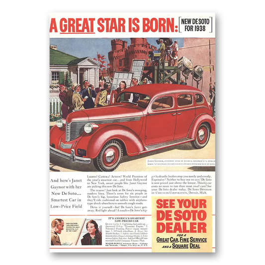 1937 DeSoto Great Star is Born Janet Gaynor Vintage Magazine Print Ad